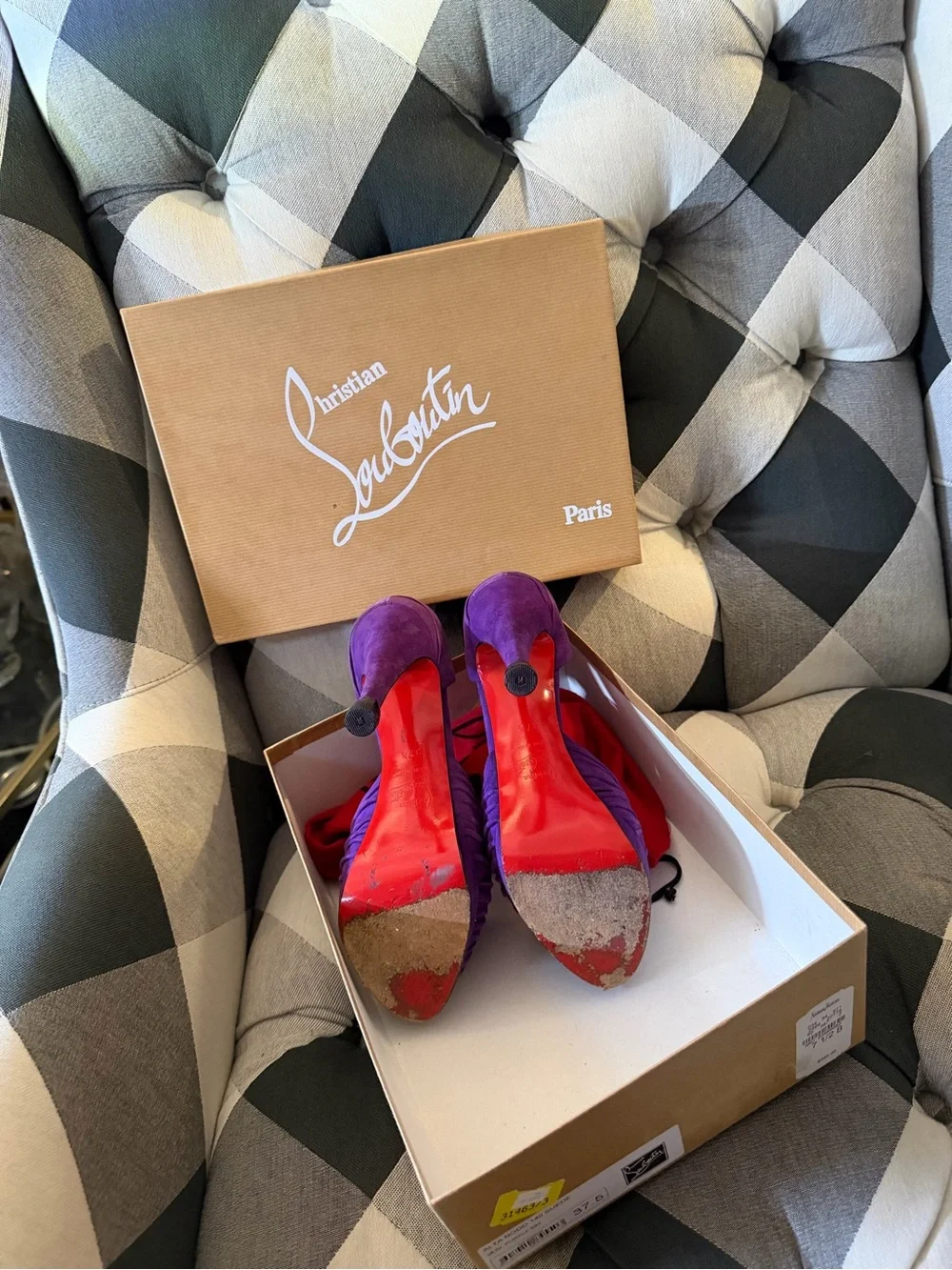 Christian Louboutin Alta Nodo Purple Suede Knot Platform D'Orsay Heels Pump 37.5